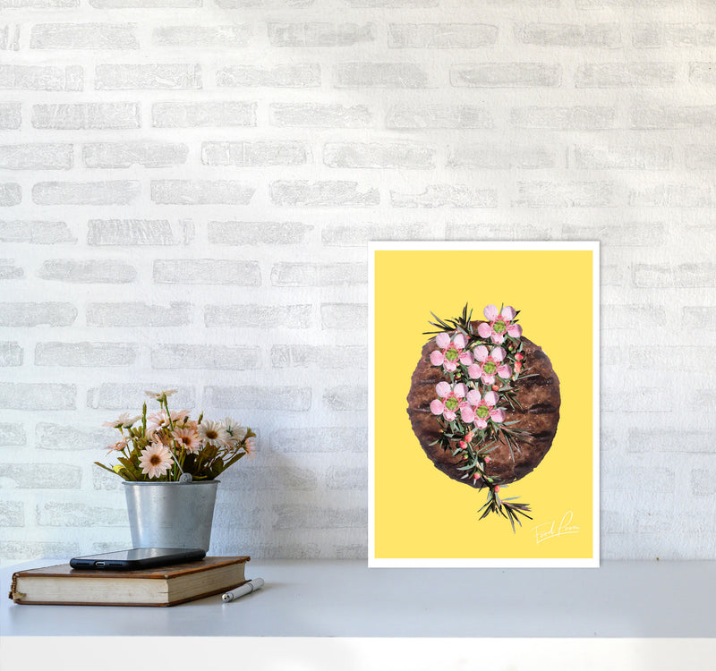 Yellow Burger Food Print, Framed Kitchen Wall Art A3 Black Frame