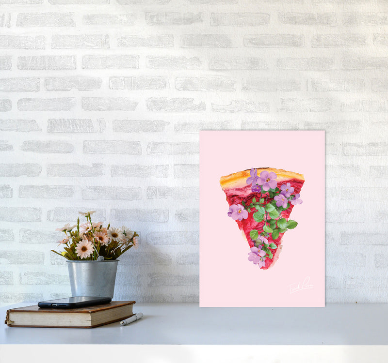 Pink Cherry Pie Floral Food Print, Framed Kitchen Wall Art A3 Black Frame