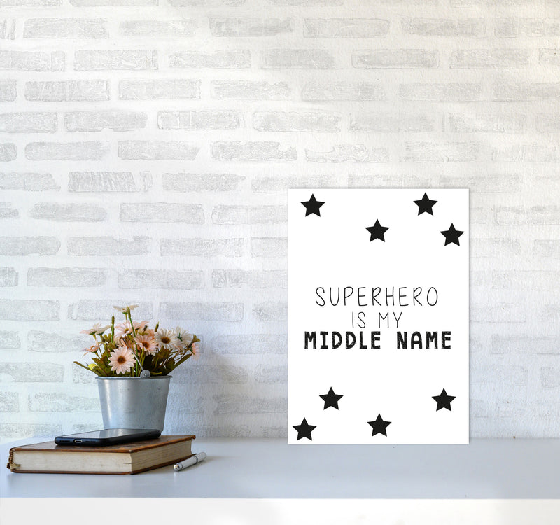 Superhero Is My Middle Name Framed Nursey Wall Art Print A3 Black Frame