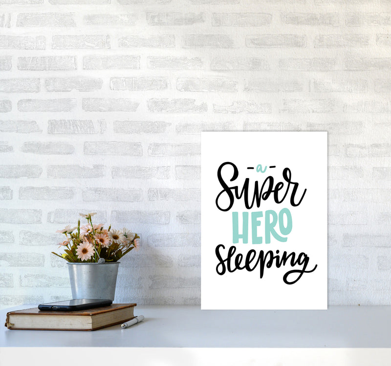 Superhero Sleeping Mint And Black Framed Nursey Wall Art Print A3 Black Frame