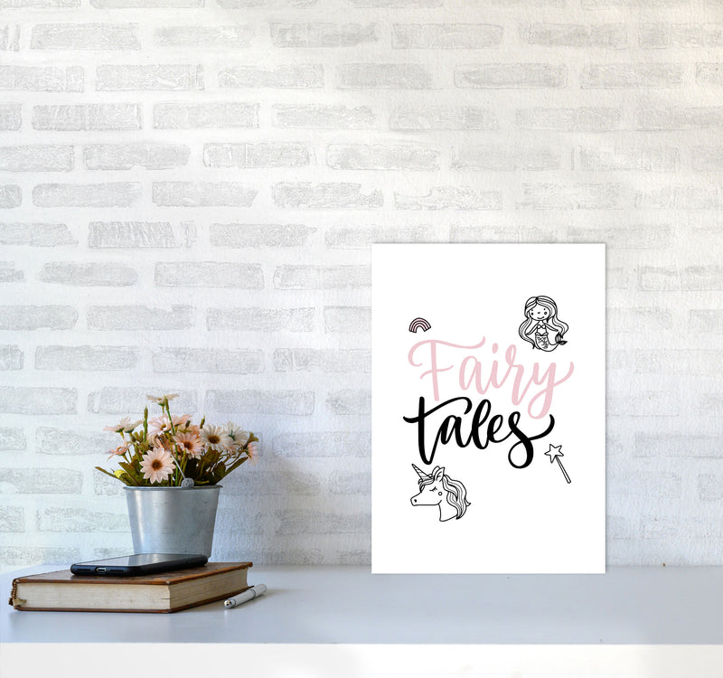 Fairy Tales Black And Pink Framed Nursey Wall Art Print A3 Black Frame