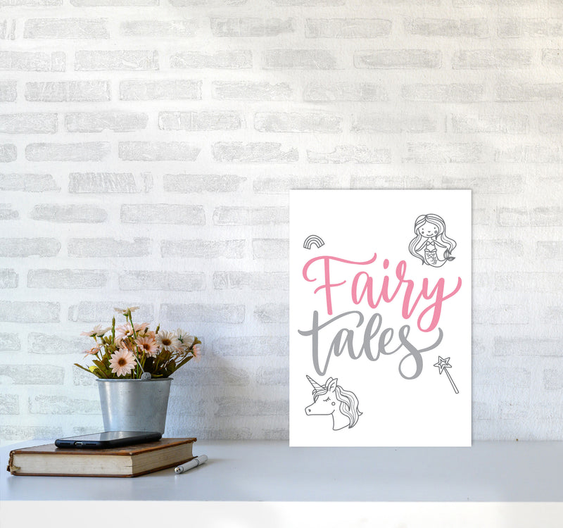 Fairy Tales Pink And Grey Framed Nursey Wall Art Print A3 Black Frame