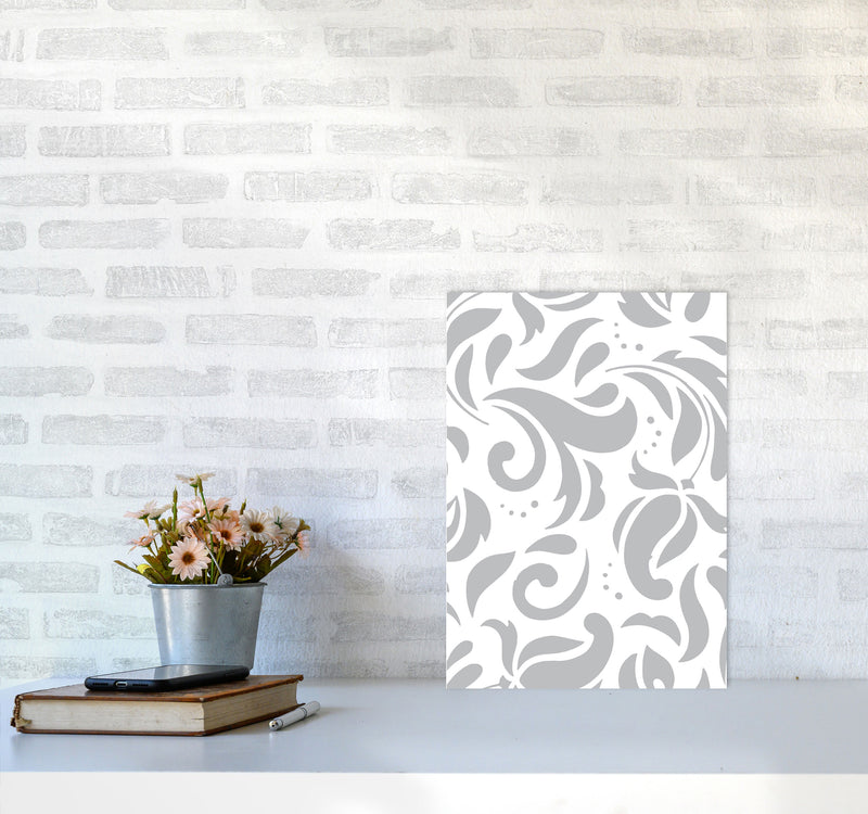 Grey Floral Pattern Modern Print A3 Black Frame