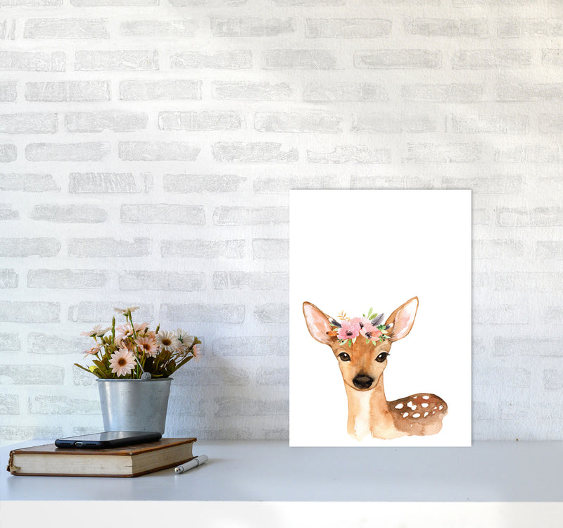 Forest Friends, Floral Cute Deer Modern Print Animal Art Print A3 Black Frame