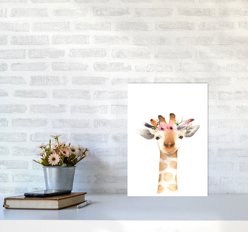 Forest Friends, Floral Cute Giraffe Modern Print Animal Art Print A3 Black Frame