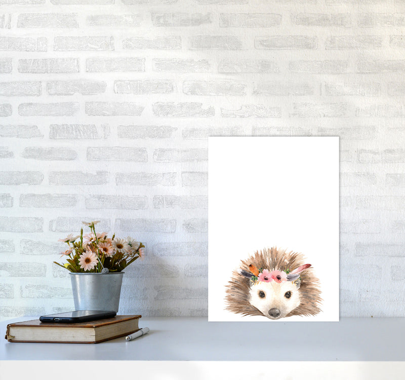 Forest Friends, Floral Cute Hedgehog Modern Print Animal Art Print A3 Black Frame