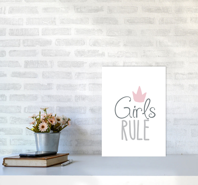 Girls Rule Framed Nursey Wall Art Print A3 Black Frame