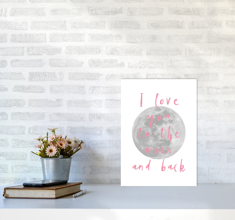I Love You To The Moon And Back Pink Framed Typography Wall Art Print A3 Black Frame