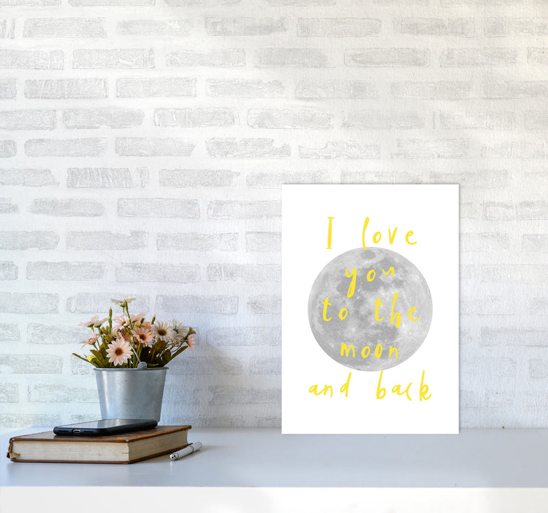 I Love You To The Moon And Back Yellow Framed Typography Wall Art Print A3 Black Frame