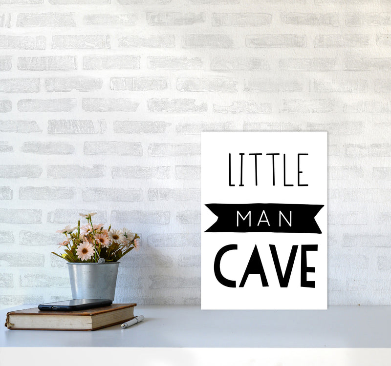 Little Man Cave Black Banner Framed Nursey Wall Art Print A3 Black Frame