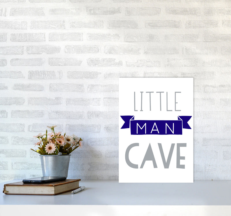 Little Man Cave Navy Banner Framed Nursey Wall Art Print A3 Black Frame