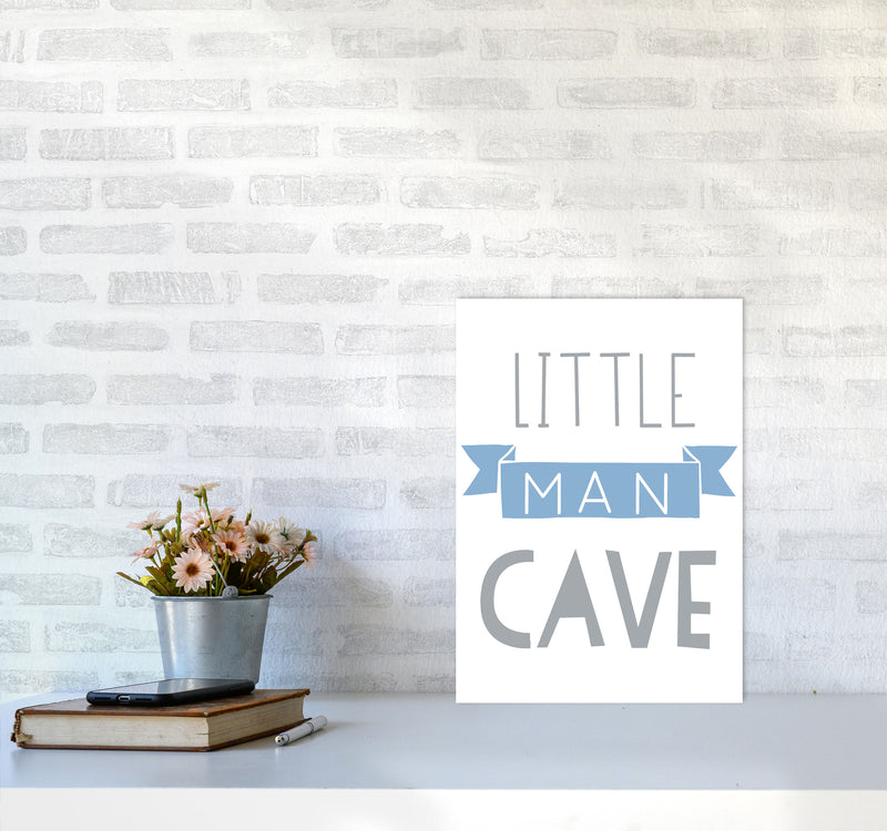 Little Man Cave Blue Banner Framed Nursey Wall Art Print A3 Black Frame