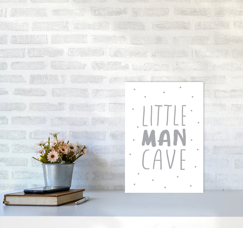 Little Man Cave Grey Dots Framed Nursey Wall Art Print A3 Black Frame