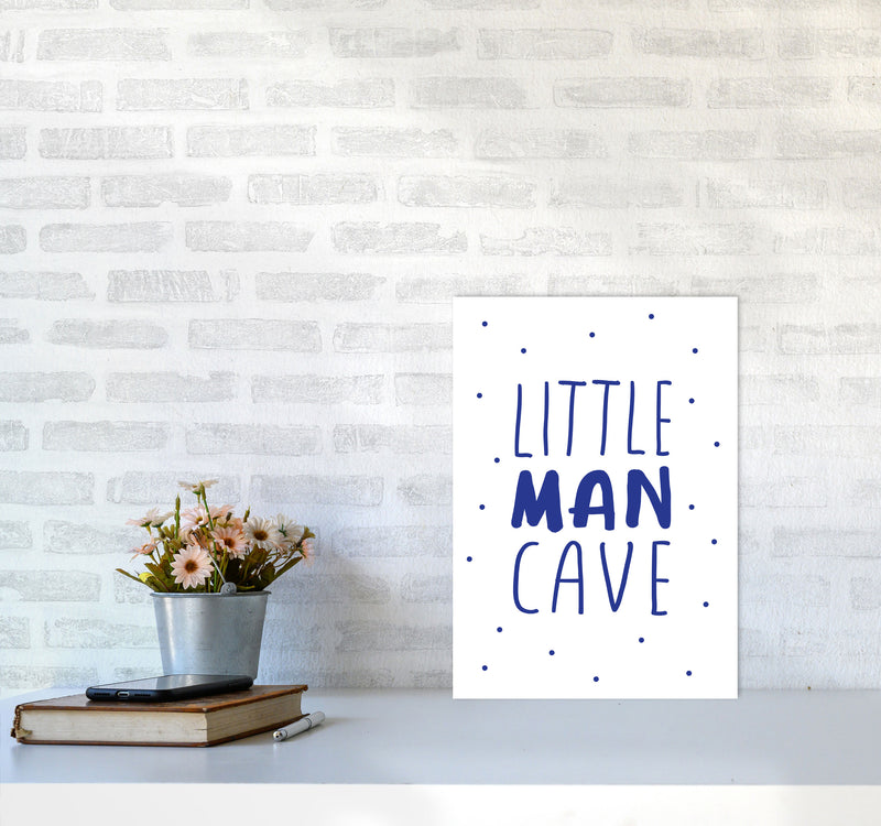 Little Man Cave Navy Dots Framed Nursey Wall Art Print A3 Black Frame
