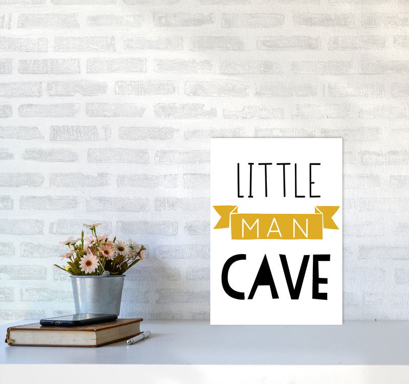 Little Man Cave Mustard Banner Framed Nursey Wall Art Print A3 Black Frame