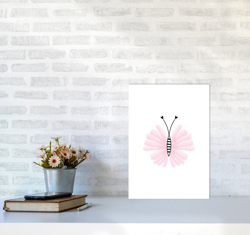 Pink Butterfly Modern Print Animal Art Print A3 Black Frame