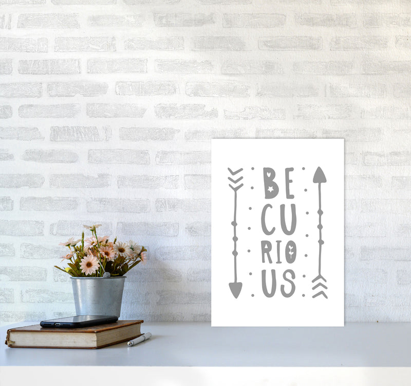 Be Curious Grey Framed Typography Wall Art Print A3 Black Frame