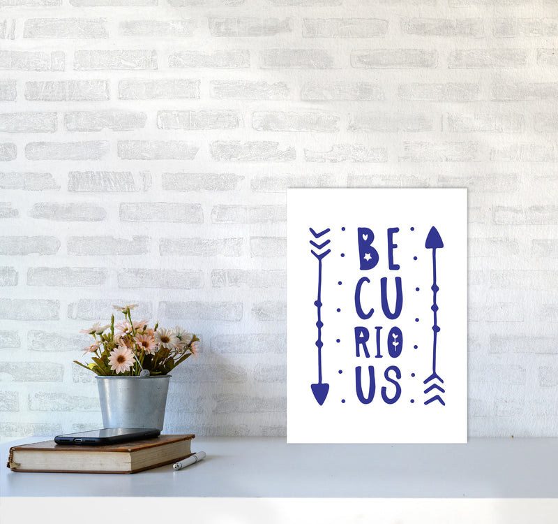 Be Curious Navy Framed Typography Wall Art Print A3 Black Frame