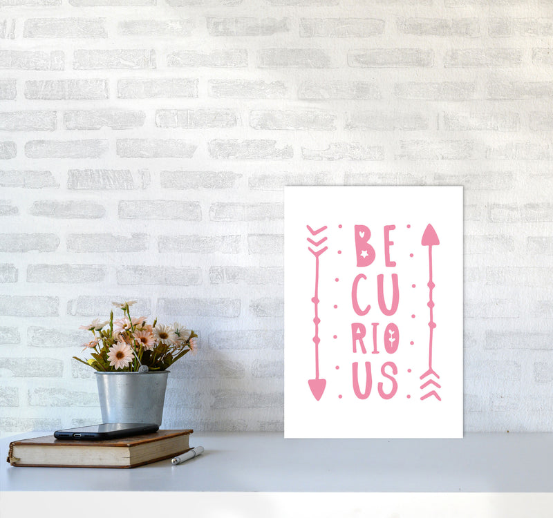 Be Curious Pink Framed Typography Wall Art Print A3 Black Frame