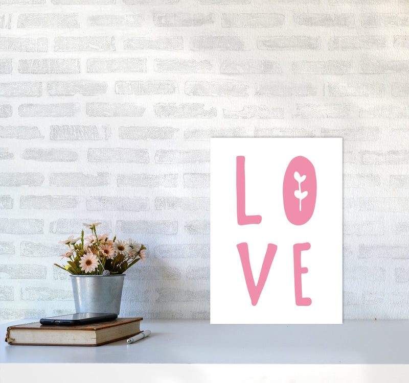 Love Pink Framed Typography Wall Art Print A3 Black Frame