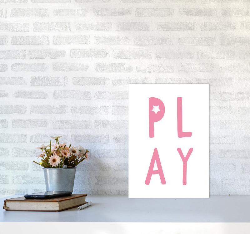 Play Pink Framed Typography Wall Art Print A3 Black Frame