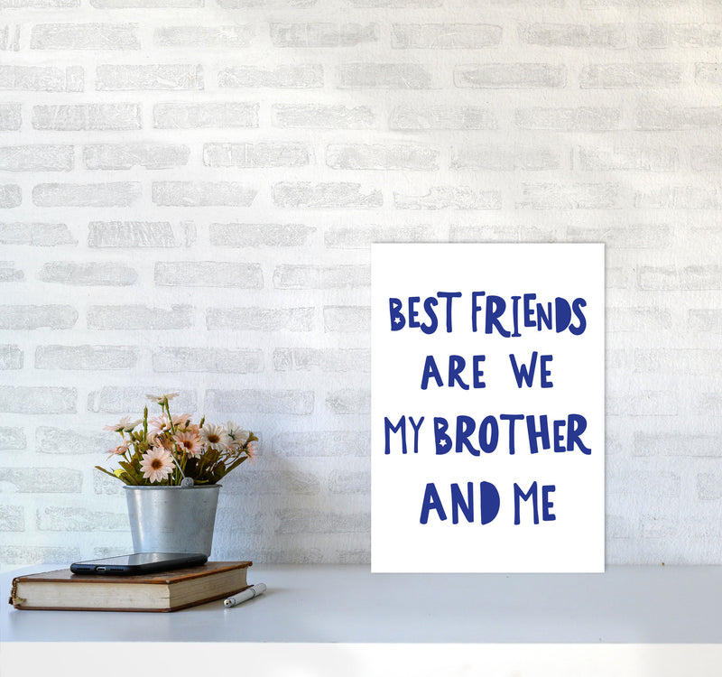 Brother Best Friends Navy Framed Nursey Wall Art Print A3 Black Frame