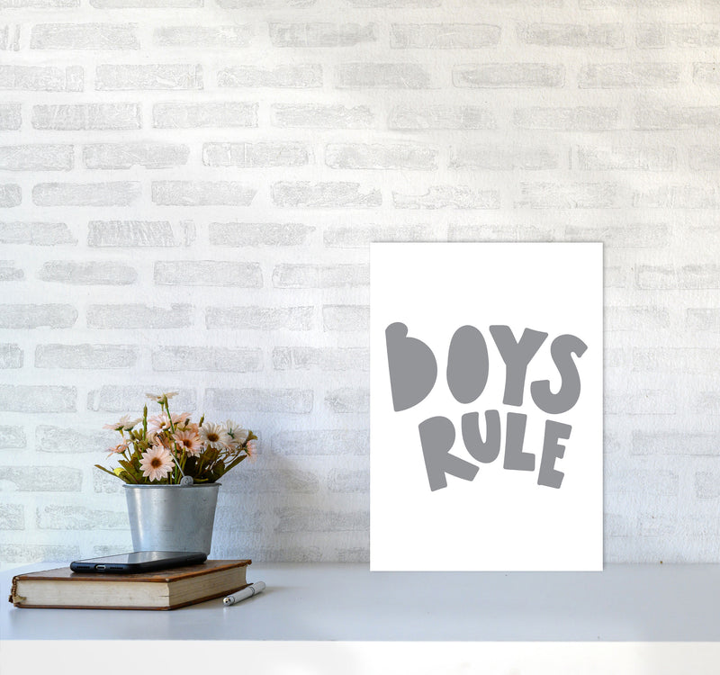 Boys Rule Grey Framed Nursey Wall Art Print A3 Black Frame