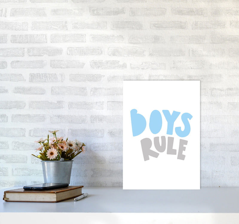 Boys Rule Grey And Light Blue Framed Typography Wall Art Print A3 Black Frame