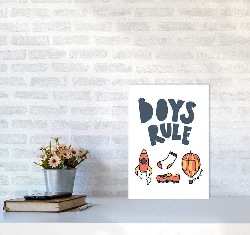 Boys Rule Illustrations Framed Nursey Wall Art Print A3 Black Frame