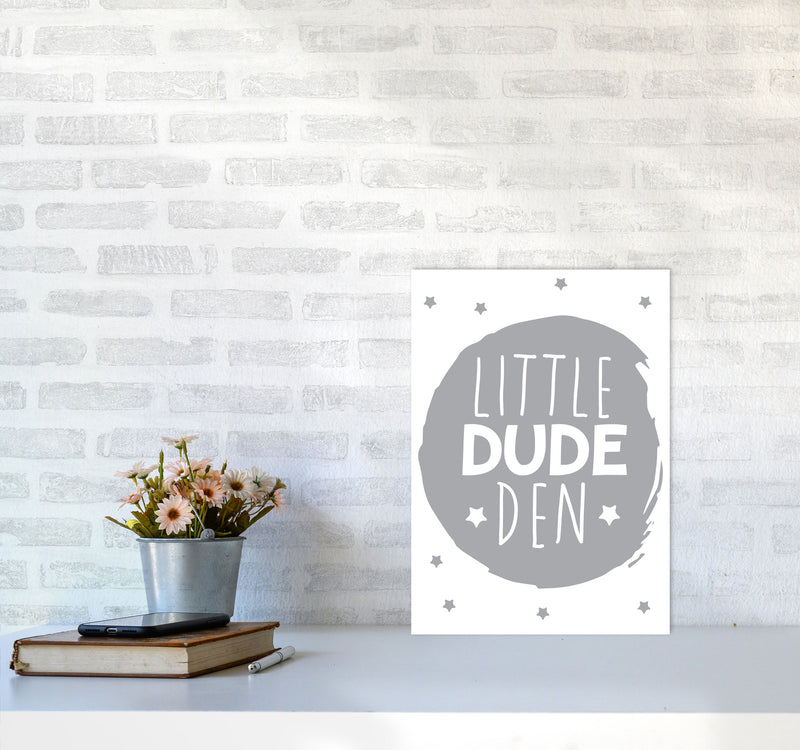 Little Dude Den Grey Circle Framed Nursey Wall Art Print A3 Black Frame