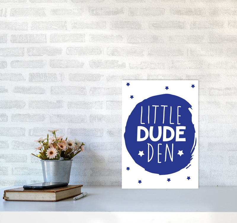 Little Dude Den Navy Circle Framed Nursey Wall Art Print A3 Black Frame