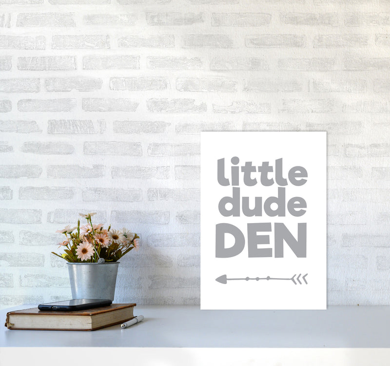 Little Dude Den Grey Framed Nursey Wall Art Print A3 Black Frame