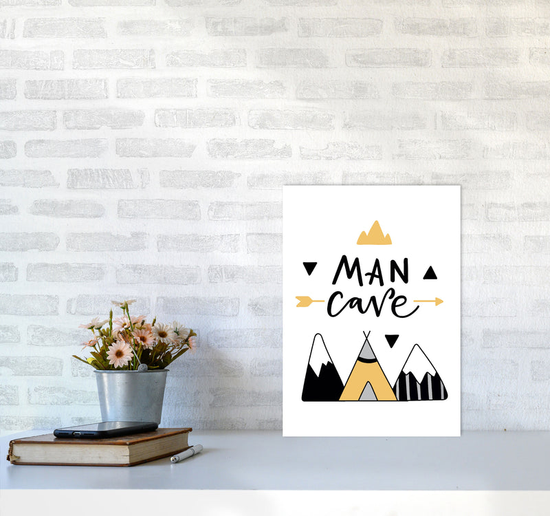 Man Cave Mountains Mustard And Black Framed Typography Wall Art Print A3 Black Frame