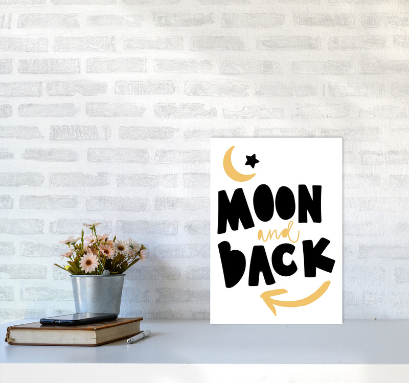Moon And Back Mustard And Black Framed Typography Wall Art Print A3 Black Frame