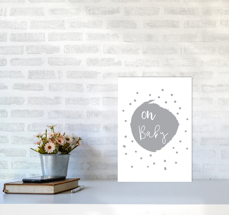 Oh Baby Grey Framed Typography Wall Art Print A3 Black Frame
