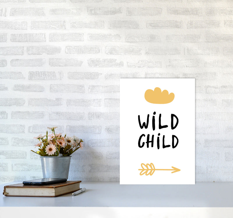 Wild Child Mustard And Black Framed Nursey Wall Art Print A3 Black Frame