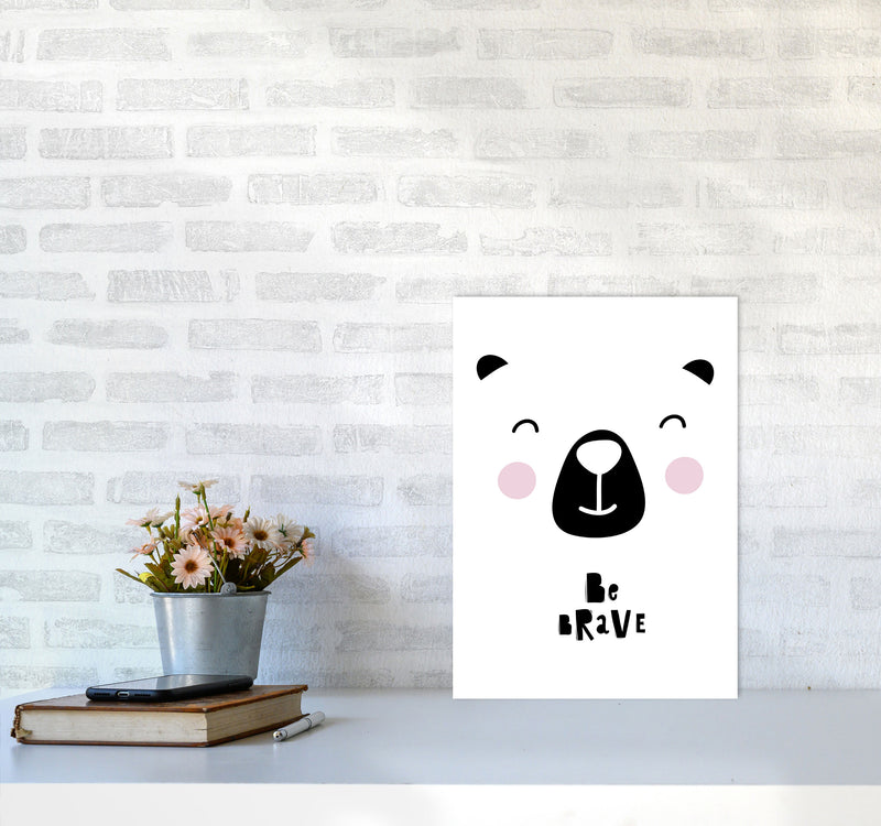 Be Brave Bear Face Framed Typography Wall Art Print A3 Black Frame