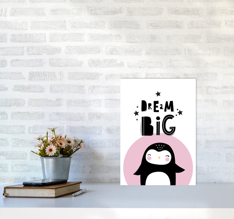 Dream Big Penguin Framed Nursey Wall Art Print A3 Black Frame