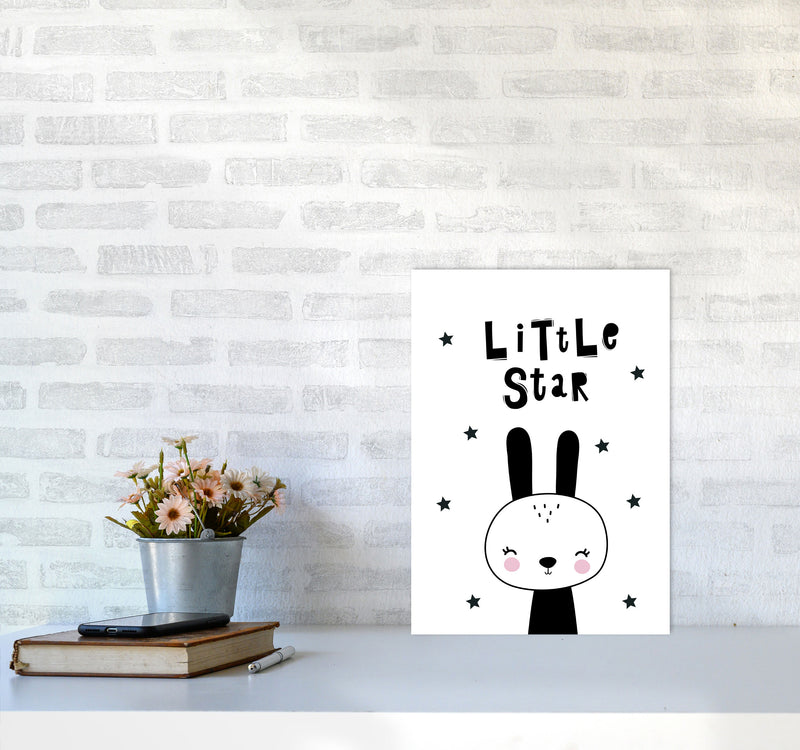 Little Star Bunny Framed Nursey Wall Art Print A3 Black Frame