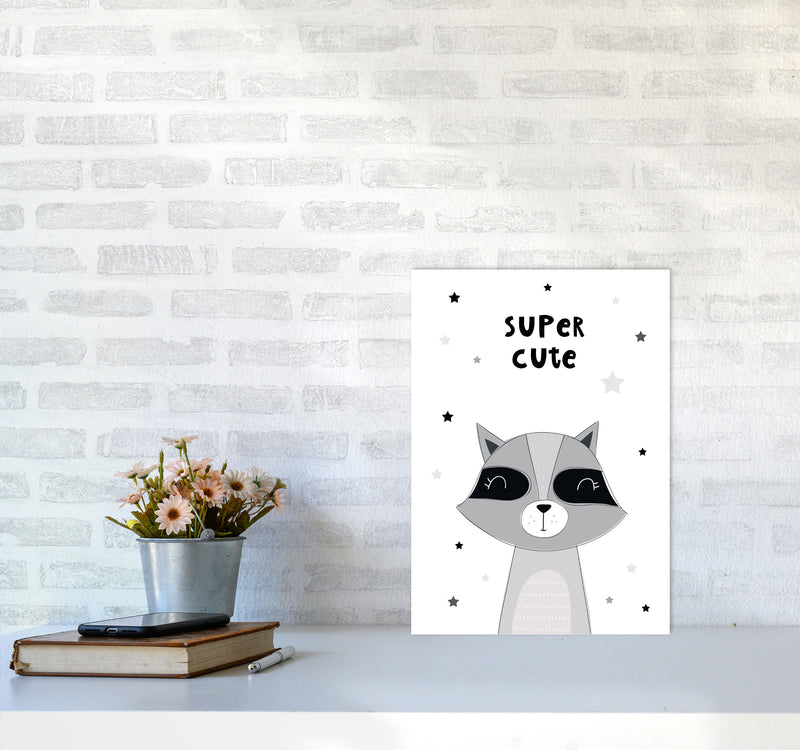 Super Cute Raccoon Framed Nursey Wall Art Print A3 Black Frame