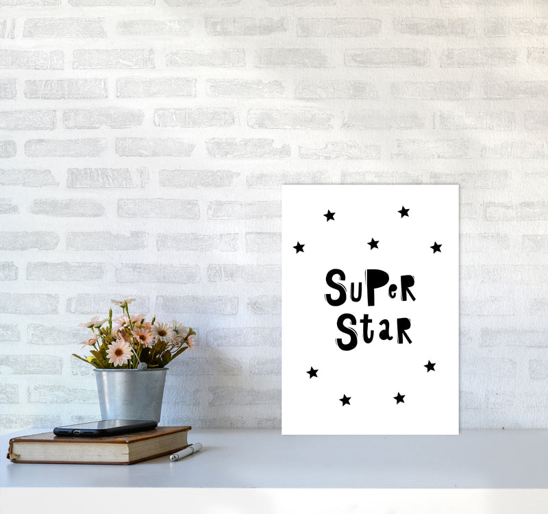 Super Star Scandi Framed Nursey Wall Art Print A3 Black Frame