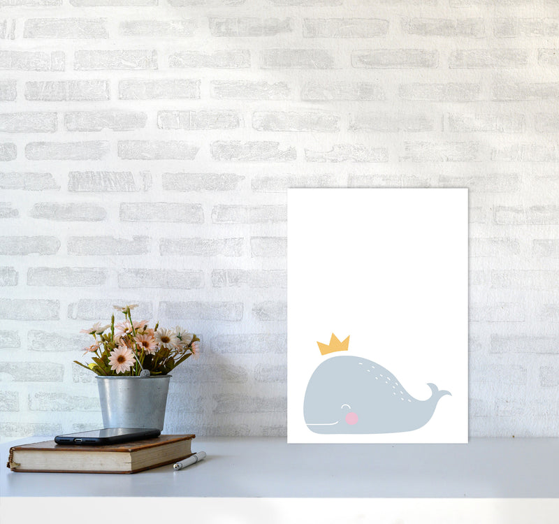 Whale With Crown Framed Nursey Wall Art Print A3 Black Frame