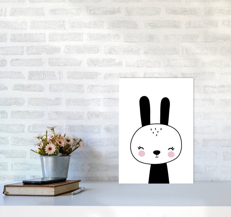 Black And White Scandi Bunny Modern Print Animal Art Print A3 Black Frame