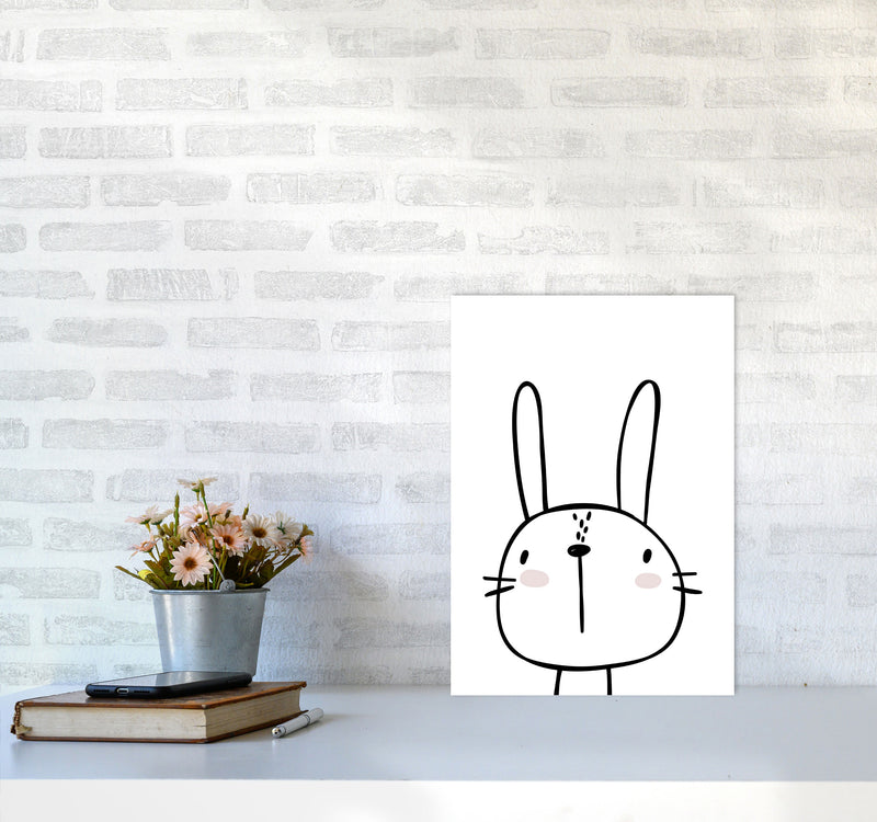 White Bunny Modern Print, Animal Art Print A3 Black Frame