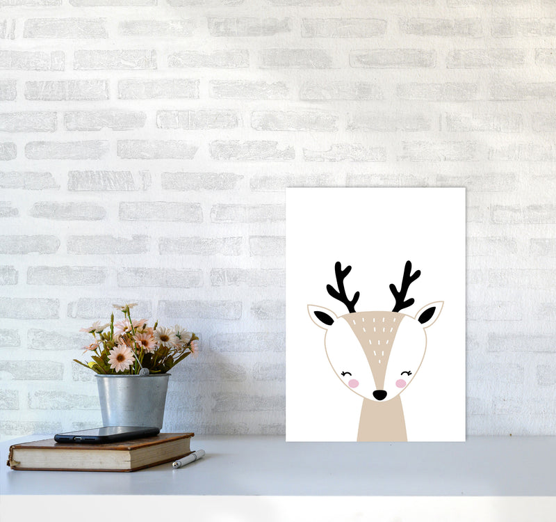 Scandi Beige Deer Framed Nursey Wall Art Print A3 Black Frame