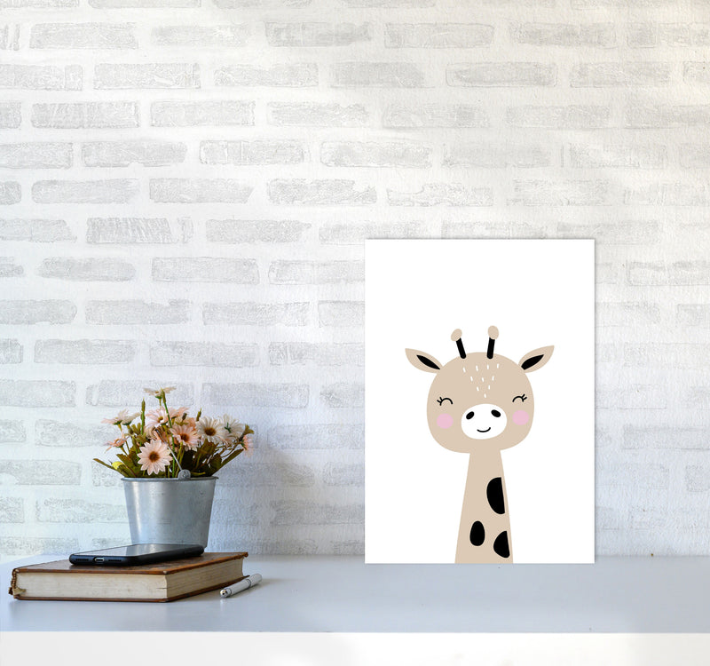 Scandi Brown Giraffe Framed Nursey Wall Art Print A3 Black Frame