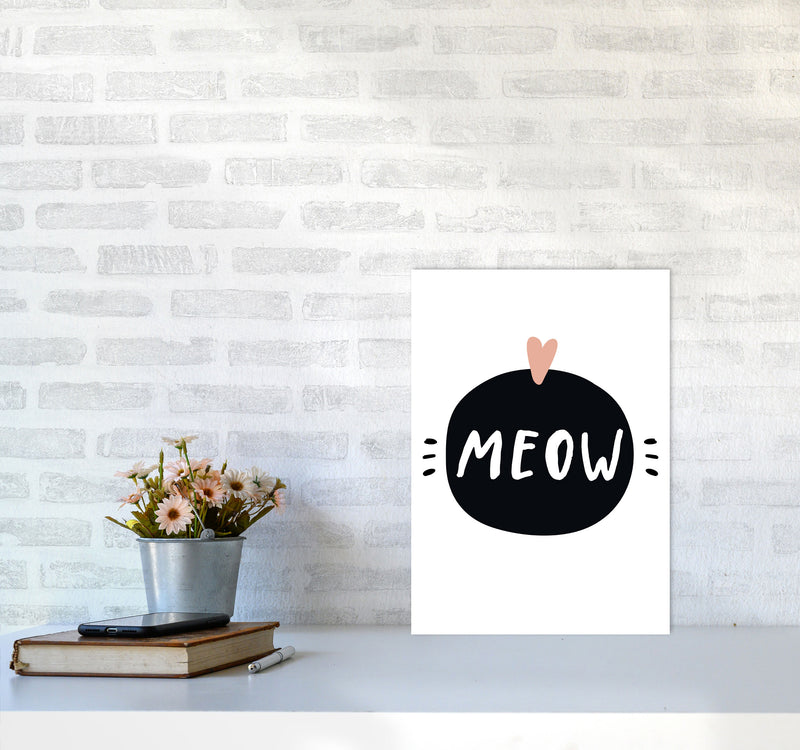 Meow Framed Typography Wall Art Print A3 Black Frame