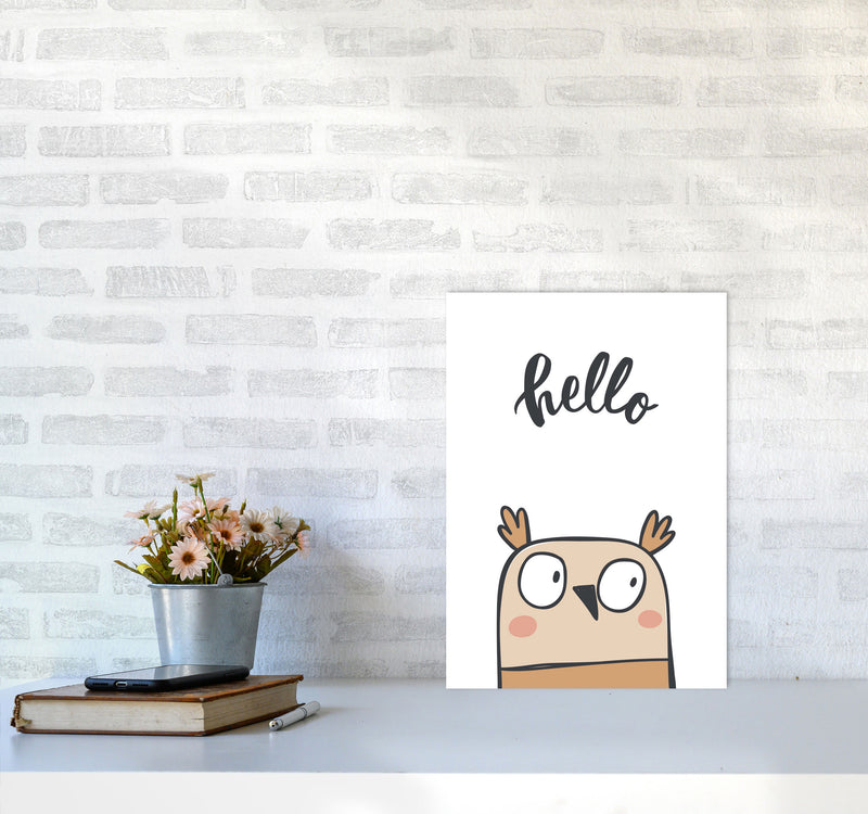 Hello Owl Modern Print Animal Art Print A3 Black Frame