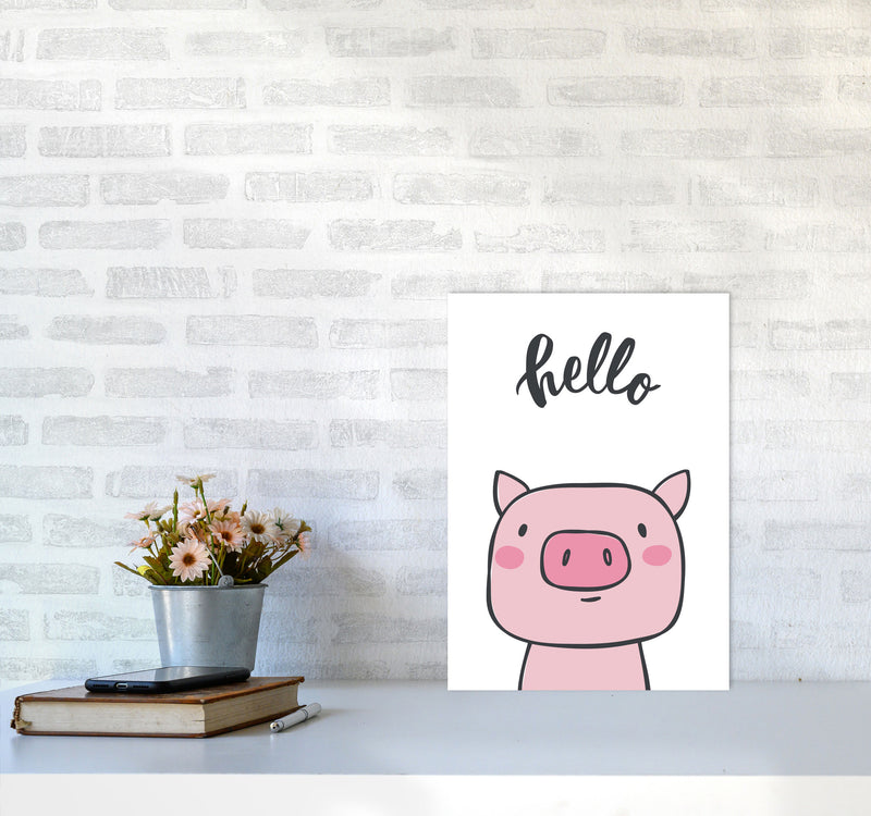 Hello Pig Modern Print Animal Art Print A3 Black Frame