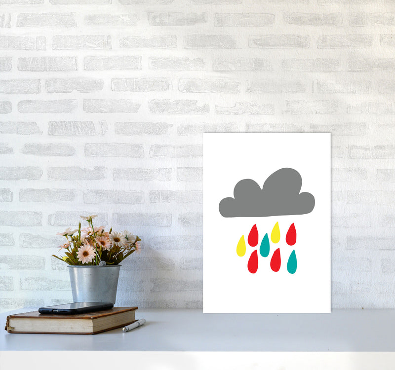 Grey Rain Cloud Framed Nursey Wall Art Print A3 Black Frame